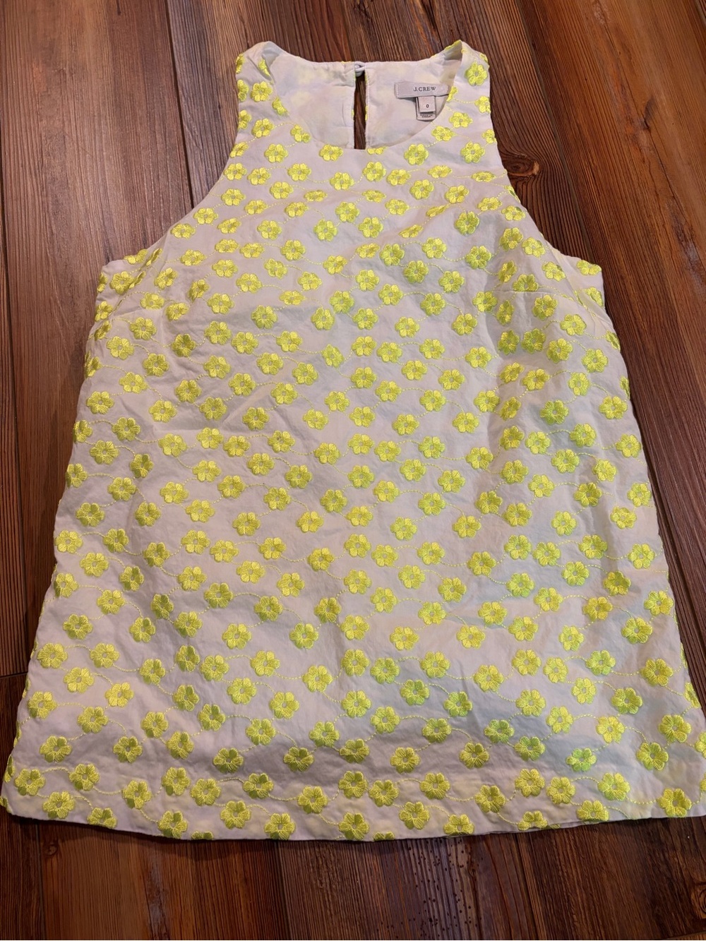 J. Crew Cream Sleeveless Camisole with Neon Yellow Floral Embroidery